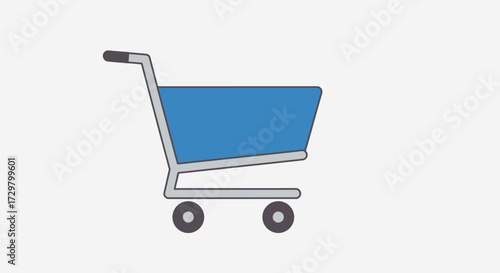 Stylized Blue Shopping Cart with Gray Frame and Wheels Illustration