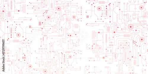 Pink circuit board style of abstract electronics background pattern.