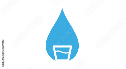 Blue Water Drop Icon with White Glass of Water Symbol