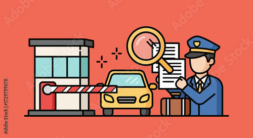 Security Officer Inspecting Documents at Border Control Checkpoint