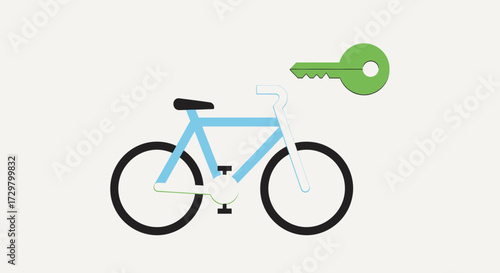 Stylized Blue Bicycle with Green Key Symbolizing Access