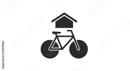 Stylized Black Bicycle Icon with House Shape Above, Minimalist Design