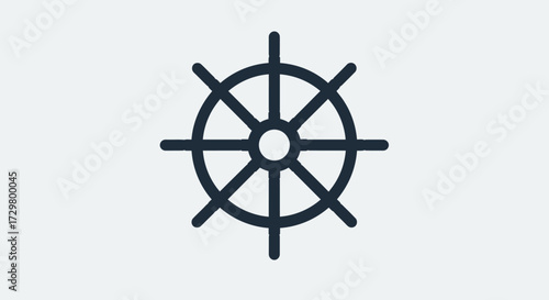 A dark blue, minimalist ship's helm icon with eight spokes, representing nautical navigation and steering.