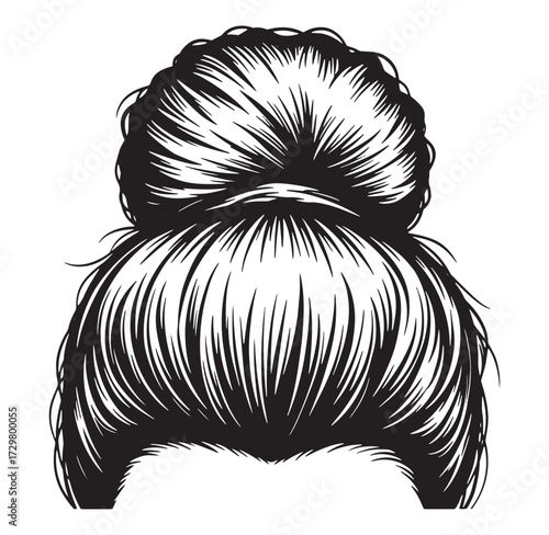 Elegant illustration of a woman's hair bun in black and white silhouette