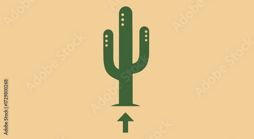 Stylized Green Cactus with Dots and Arrow Symbol Design