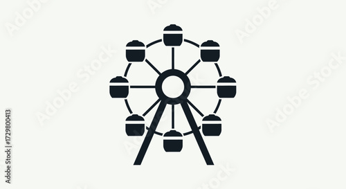 Black Ferris Wheel Silhouette with Gondolas, Amusement Park Icon