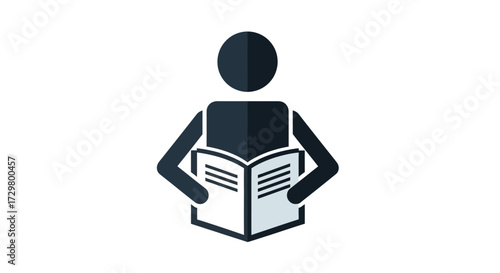 Stylized Person Reading Open Book with Lines Representing Text