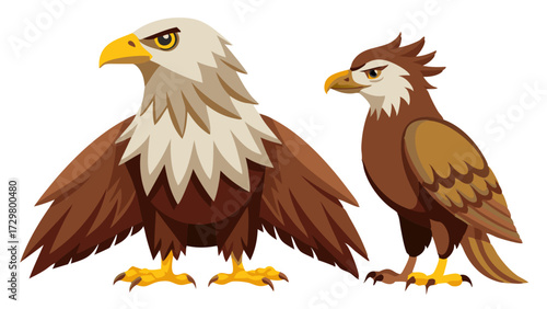 Two stylized cartoon eagles, one with outstretched wings, on white background