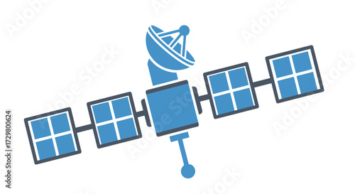 Blue Satellite with Solar Panels and Antenna Illustration