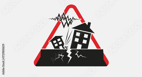 Stylized Icon Depicting Houses Damaged by Earthquake Tremors
