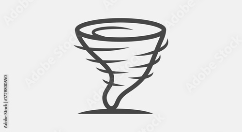 A simple dark grey tornado icon, a stylized twister with swirling wind lines depicting a powerful vortex.