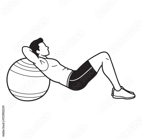 Illustration of a person exercising with stability ball on white background