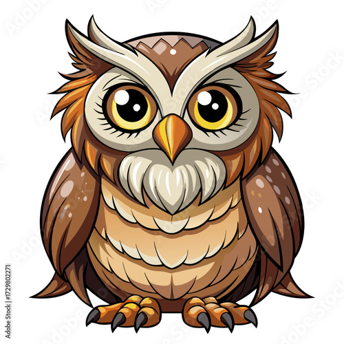 Adorable cartoon owl with large expressive eyes and intricate feather details
