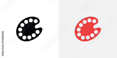 Black and Red Artist Palette Icons with White Circles, Representing Painting and Creativity