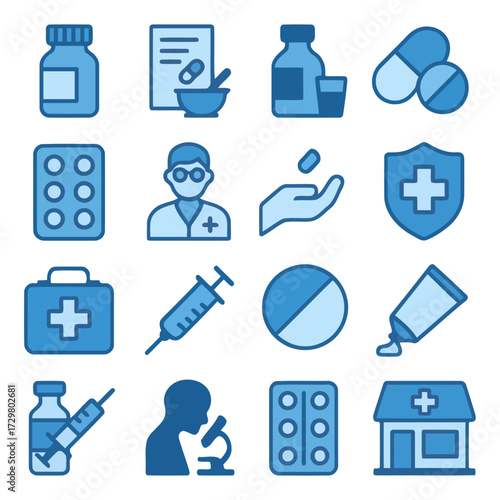 Health Icons: A collection of medical icons. conveying a sense of care and assistance in health-related matters. These detailed illustrations offer versatile use for various medical concepts
