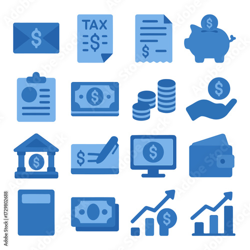 Financial Icons: A collection of modern, minimalist icons depicting financial concepts, perfect for visual representation of monetary themes and business-related topics.