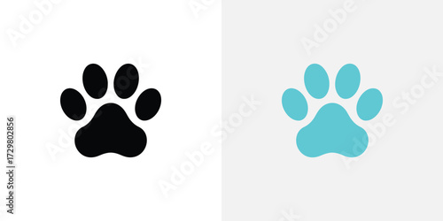 Black and Teal Paw Print Illustrations Isolated on Light Gray and White Backgrounds
