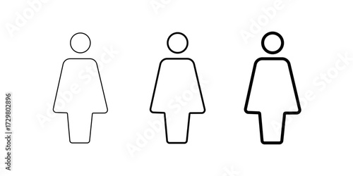 Versatile set of simple black outline female user avatar icons, representing women for profile pictures, gender identity, and human representation in minimalist vector design on transparent background