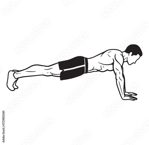 Man performing a push up exercise isolated on a white background vector illustration