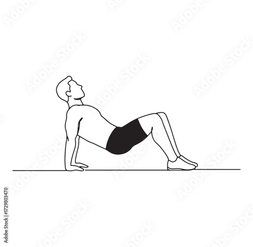 Minimalist outline illustration of a man doing reverse tricep dips for fitness