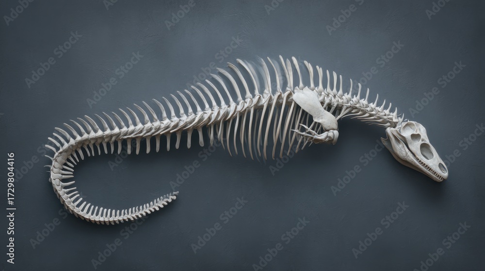 Obraz premium Detailed and Artistic Representation of a Marine Creature Skeleton on Dark Background Characterizing Intricate Bone Structure and Anatomical Features