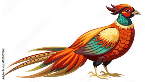 Colorful Cartoon Pheasant Illustration with Ornate Plumage and Exotic Details