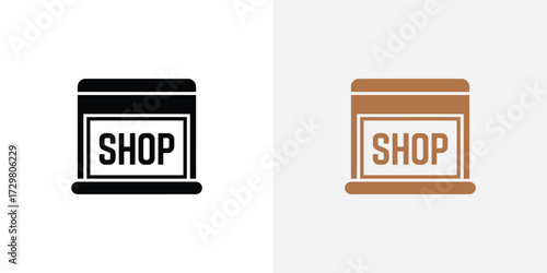 Black and Brown Shop Icons on White Background Showing Retail Store Signage Symbolism