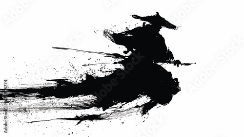 Japanese samurai warrior ink painting in black brush strokes with traditional Asian calligraphy art style
