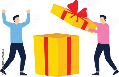 Surprise and welfare, businessman gives companion gift box

