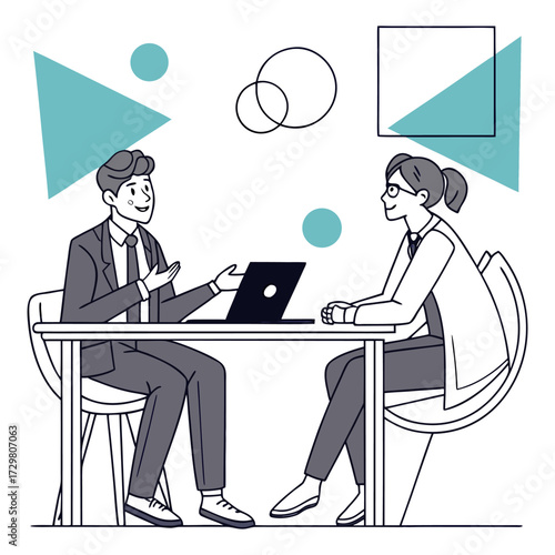 Business Meeting Discussion Illustration – Corporate Interview Concept.