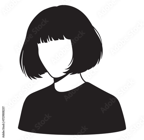 Simple black and white illustration of a woman with bob hairstyle minimalist portrait