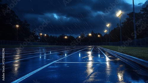 Wallpaper Mural Rainy night running track, storm, lights Torontodigital.ca