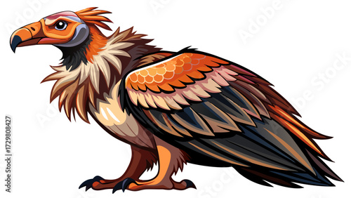 Illustration of a colorful griffon vulture with intricate details and shading