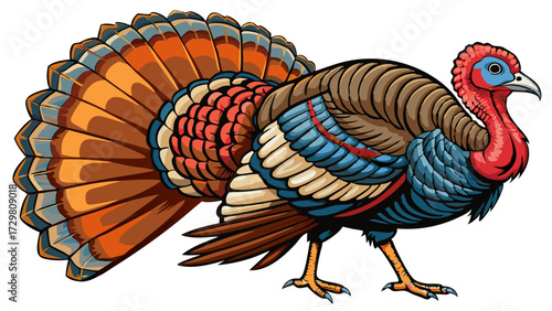 Beautiful and Bold Cartoon Turkey Illustration with Striking Colors and Detailed Feathers