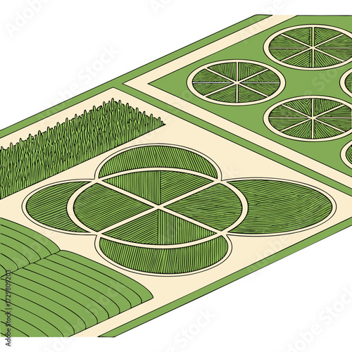 An overhead perspective of a meticulously designed parterre garden, showcasing symmetrical patterns, verdant hedges, and geometric flowerbeds