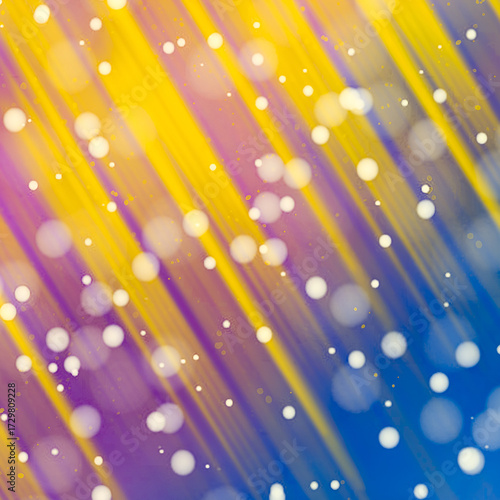Abstract bright blue background with colorful bokeh lights, a shiny holiday party decoration design