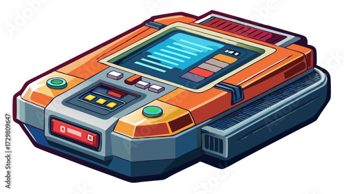 Detailed Orange and Gray SciFi Tech Device with Screen and Buttons