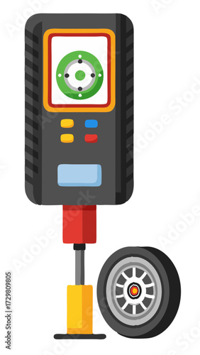 Cartoon Image of a Tire Pressure Gauge and a Car Wheel Together