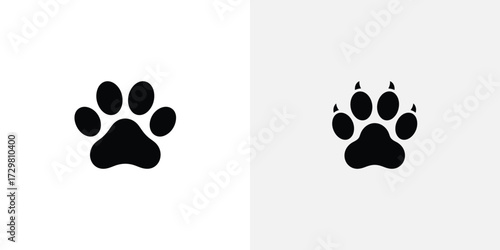 Black Paw Print Icons Feline or Canine Animal Footprints With And Without Claws