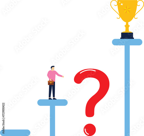 Obstacles on the road to career development or success, conquering adversity to challenge difficulties and achieve success, businessmen lose the stepping stones on the way forward

