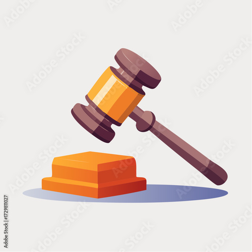 Wooden Gavel on Raised Block with Gradient Shadows on White Background Illustration