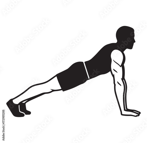 Vector illustration of a man doing a push up exercise depicting fitness and workout