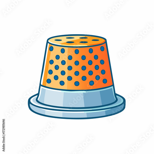 Pixelated Orange And Blue Sewing Thimble Isolated On White Background