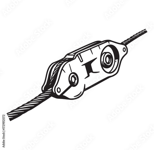 Vector illustration of a steel cable with a mechanical clamping device
