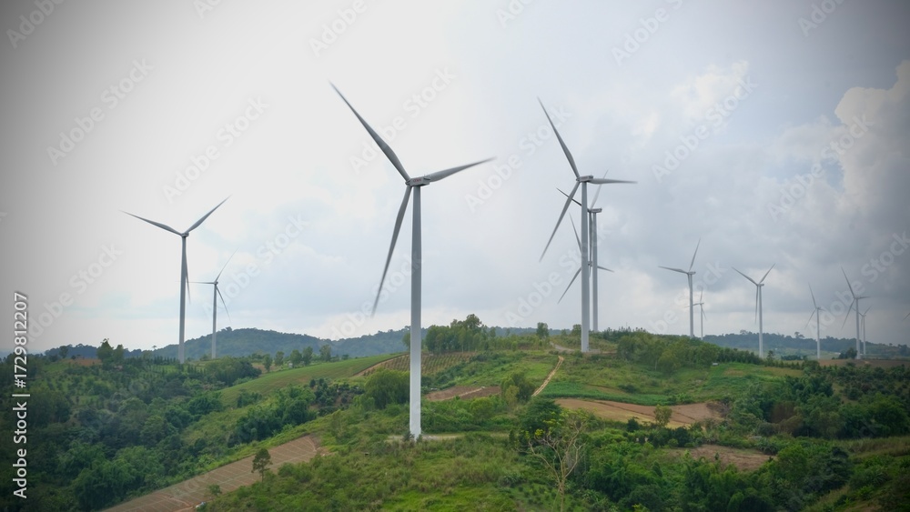 Obraz premium Wind turbines for electric power production, Khao Kho, Phetchabun province, Thailand.