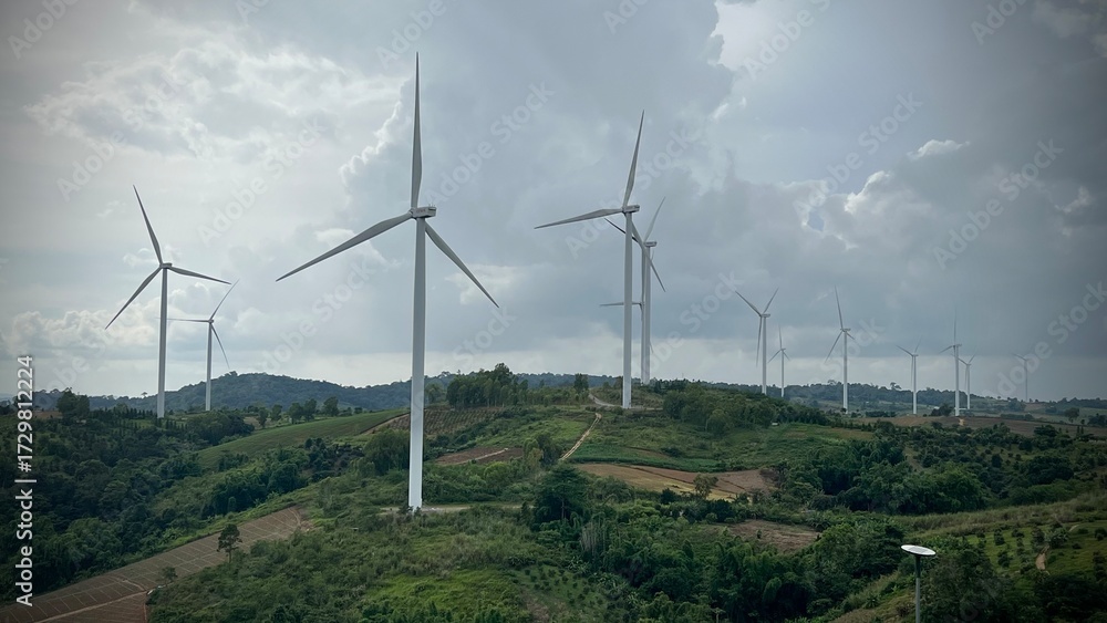 Obraz premium Wind turbines for electric power production, Khao Kho, Phetchabun province, Thailand.