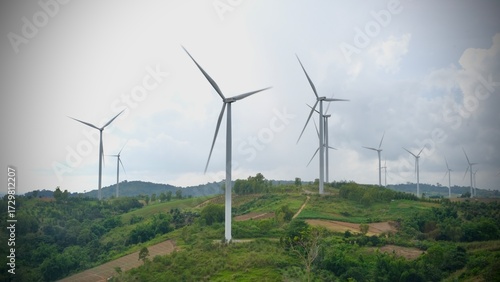 Wind turbines for electric power production, Khao Kho, Phetchabun province, Thailand.