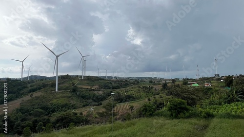 Wind turbines for electric power production, Khao Kho, Phetchabun province, Thailand.