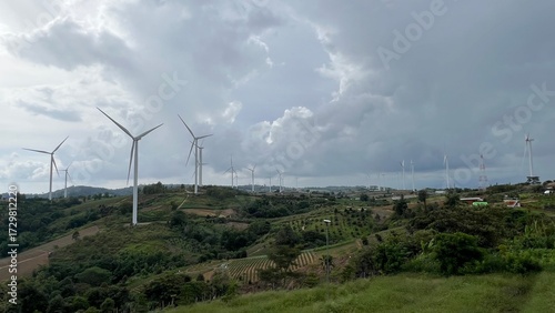 Wind turbines for electric power production, Khao Kho, Phetchabun province, Thailand.