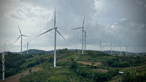 Wind turbines for electric power production, Khao Kho, Phetchabun province, Thailand.